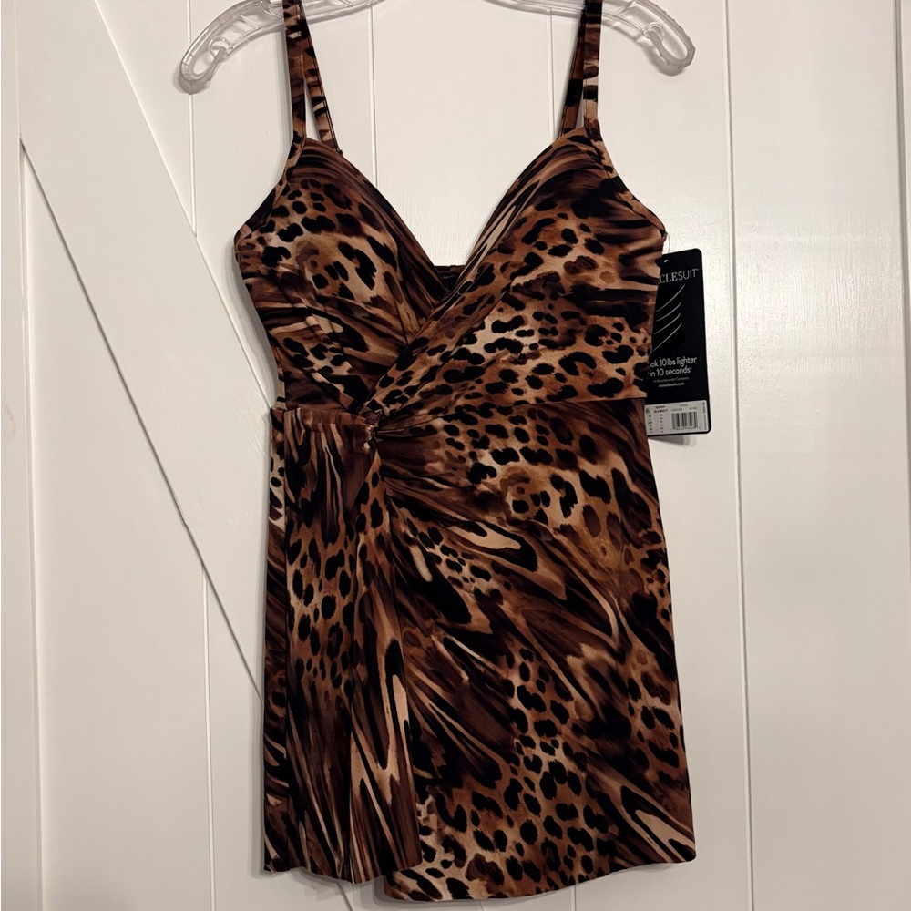 Miraclesuit Leopard-Print Swim Mini in Brown and Black